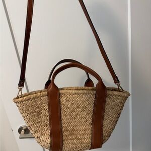 Mango Tan and Brown Woven Crossbody Bag
